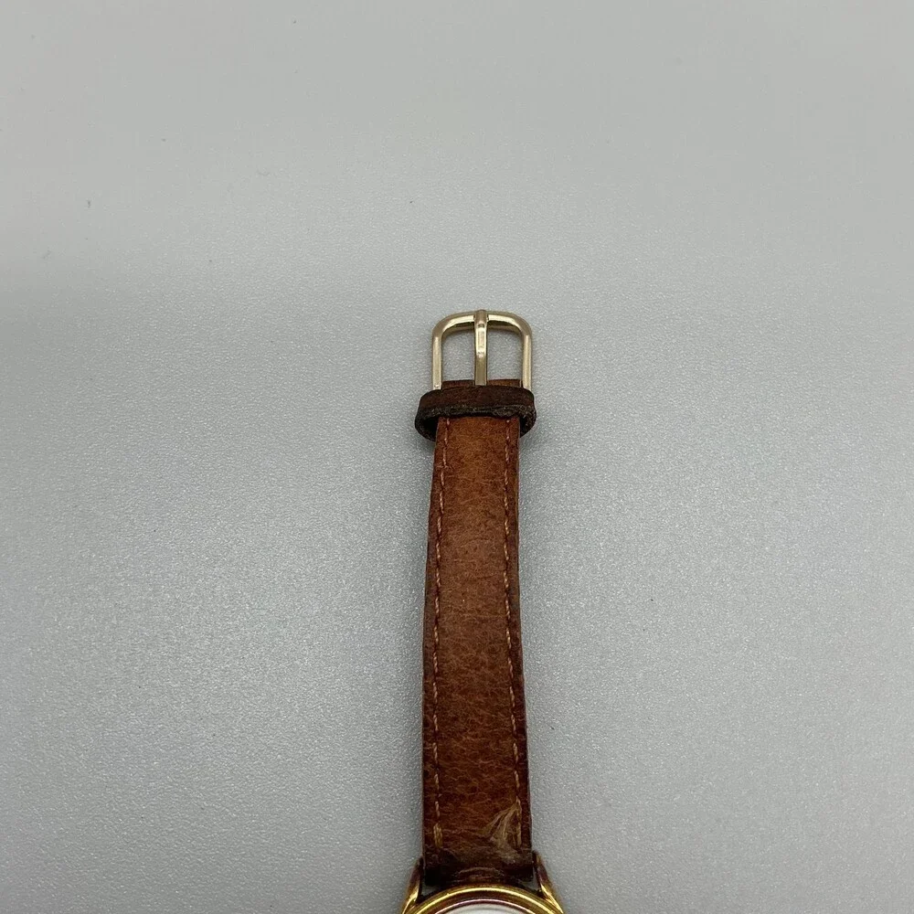 Vintage Michele Womens Watch 23mm Gold Tone Moon Phase Brown Leather New Battery